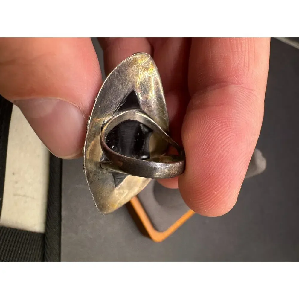 Vintage Abalone Shell Ring Sterling Silver 925 Marquise Statement Filigree Sz 7